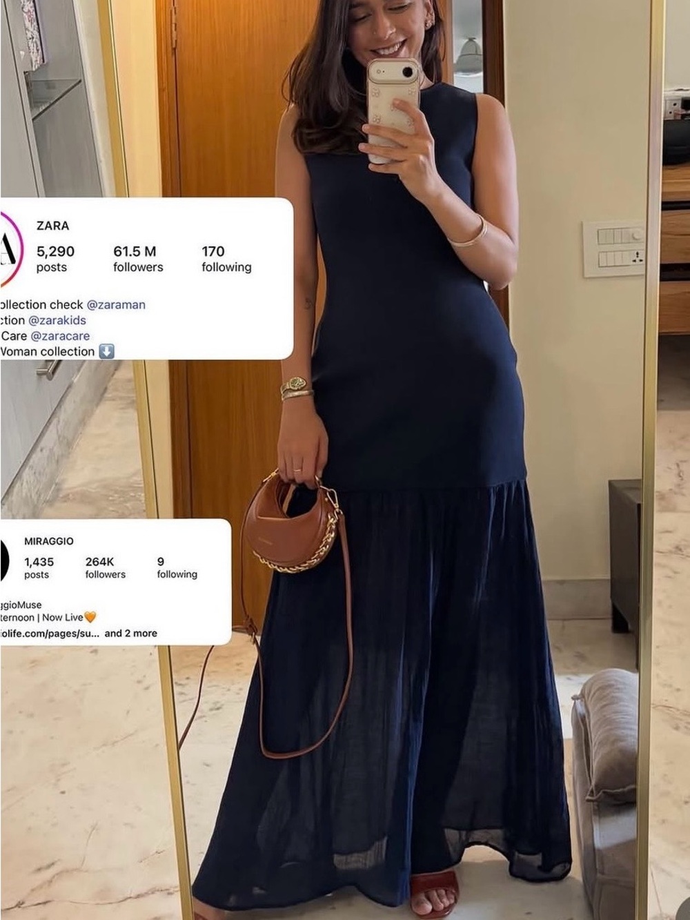 Zara Navy Sleeveless Maxi Dress with Pleated Hem